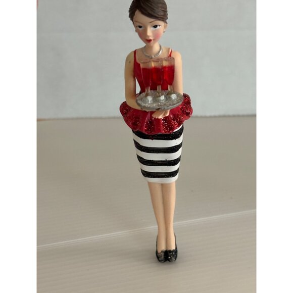 Elegant Female Christmas Ornament With Glitter Red Top & Black/White Striped - Picture 2 of 6
